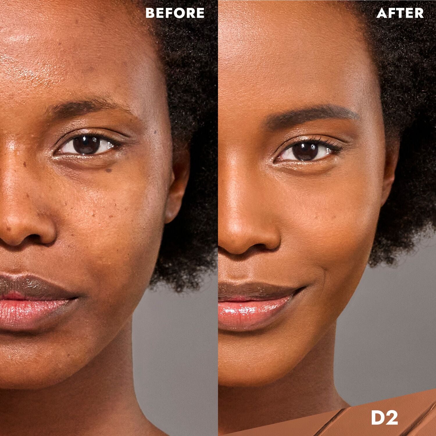 CoverFX Total Cover Cream Foundation Model before and after image in D2