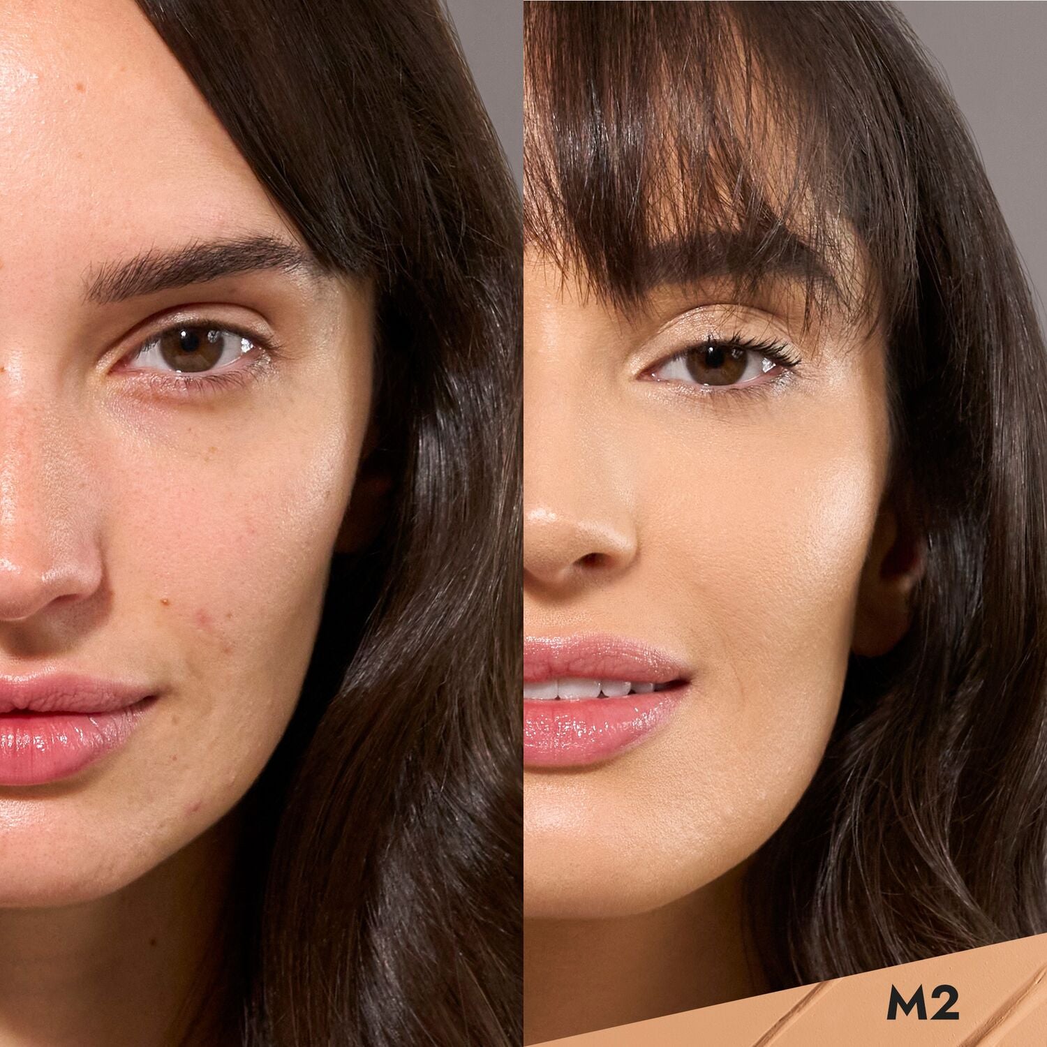 CoverFX Total Cover Cream Foundation Model before and after image in M2
