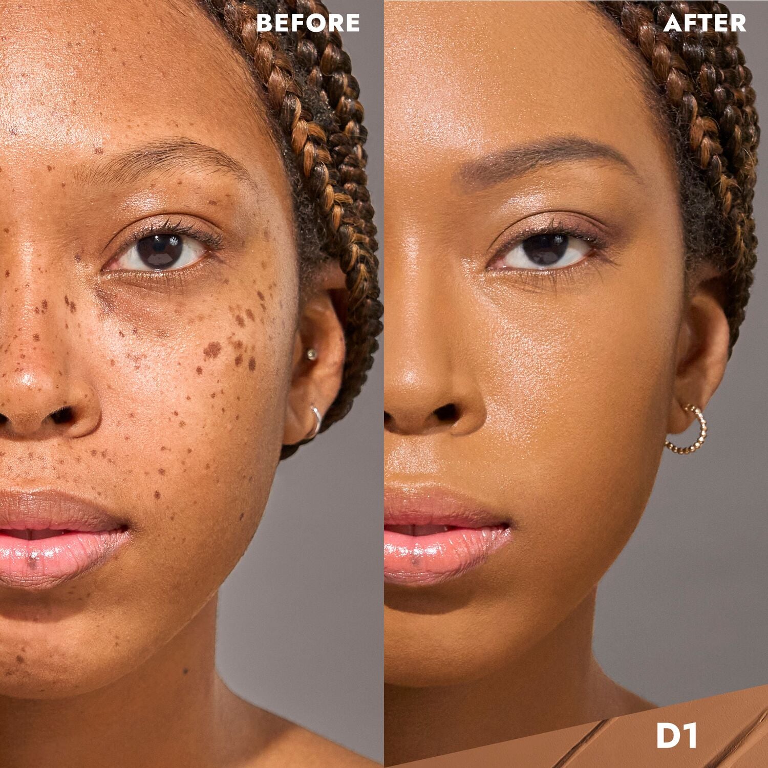 CoverFX Total Cover Cream Foundation Model before and after image in D1