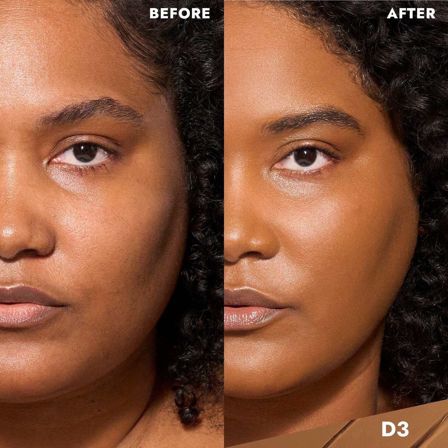 CoverFX Total Cover Cream Foundation Model before and after image in D3