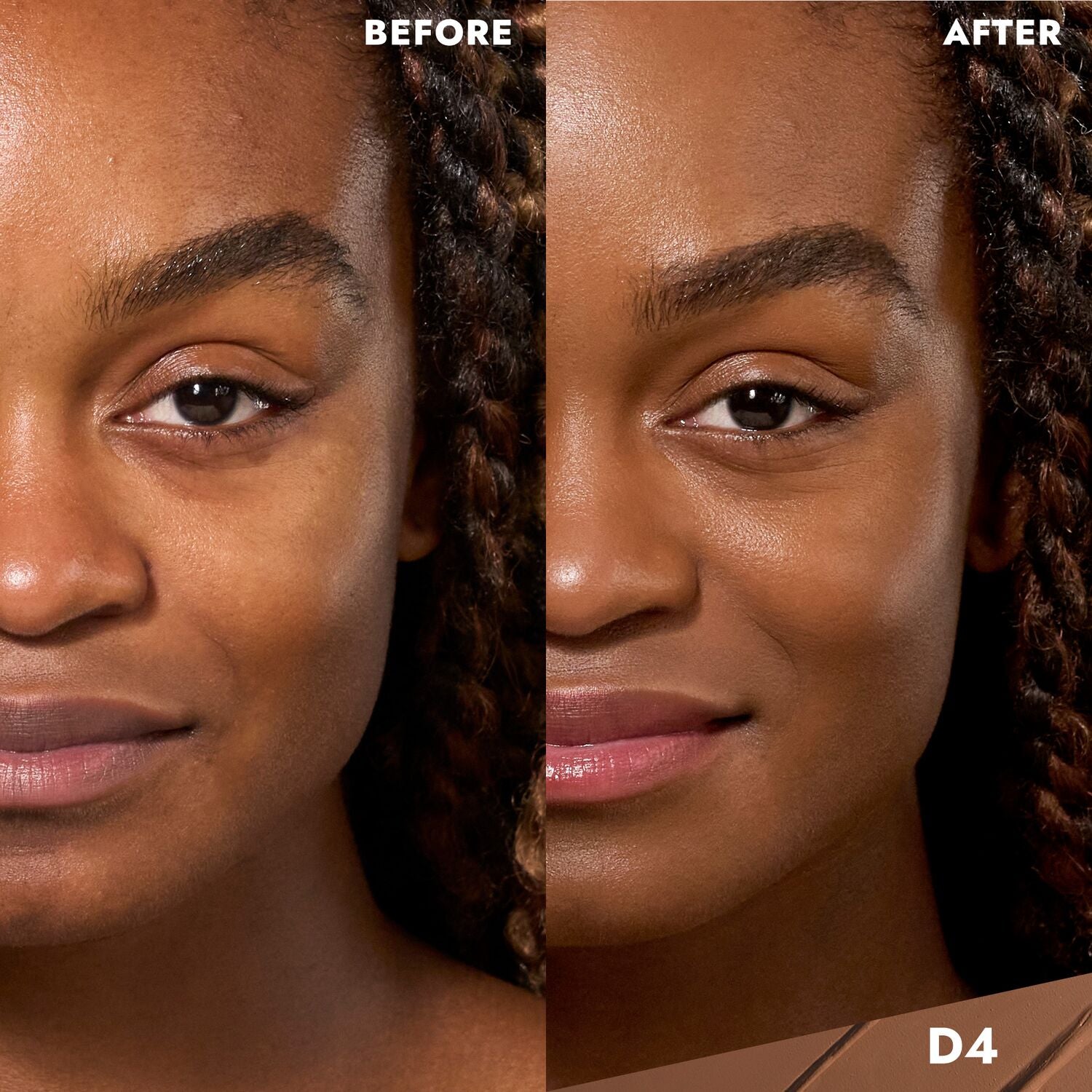 CoverFX Total Cover Cream Foundation Model before and after image in D4