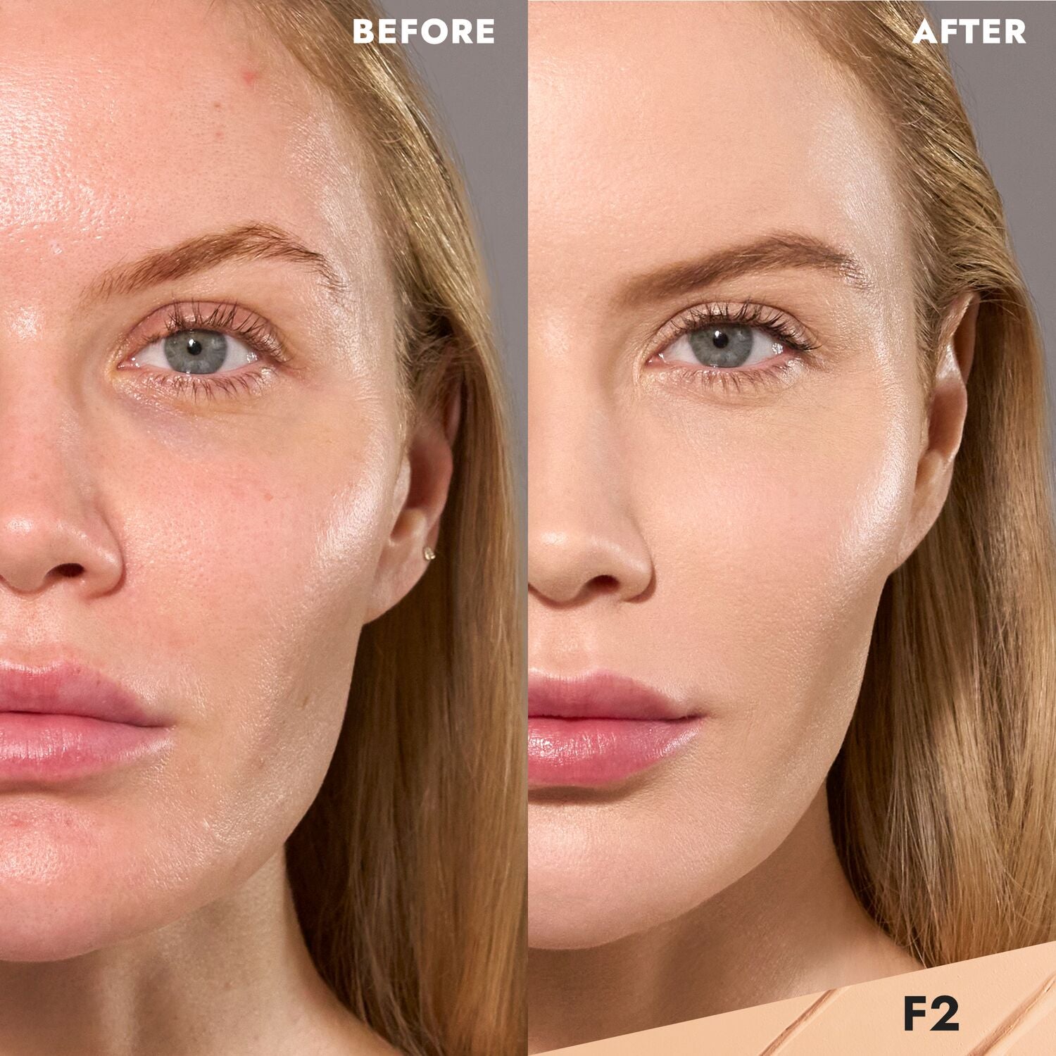 CoverFX Total Cover Cream Foundation Model before and after image in F2