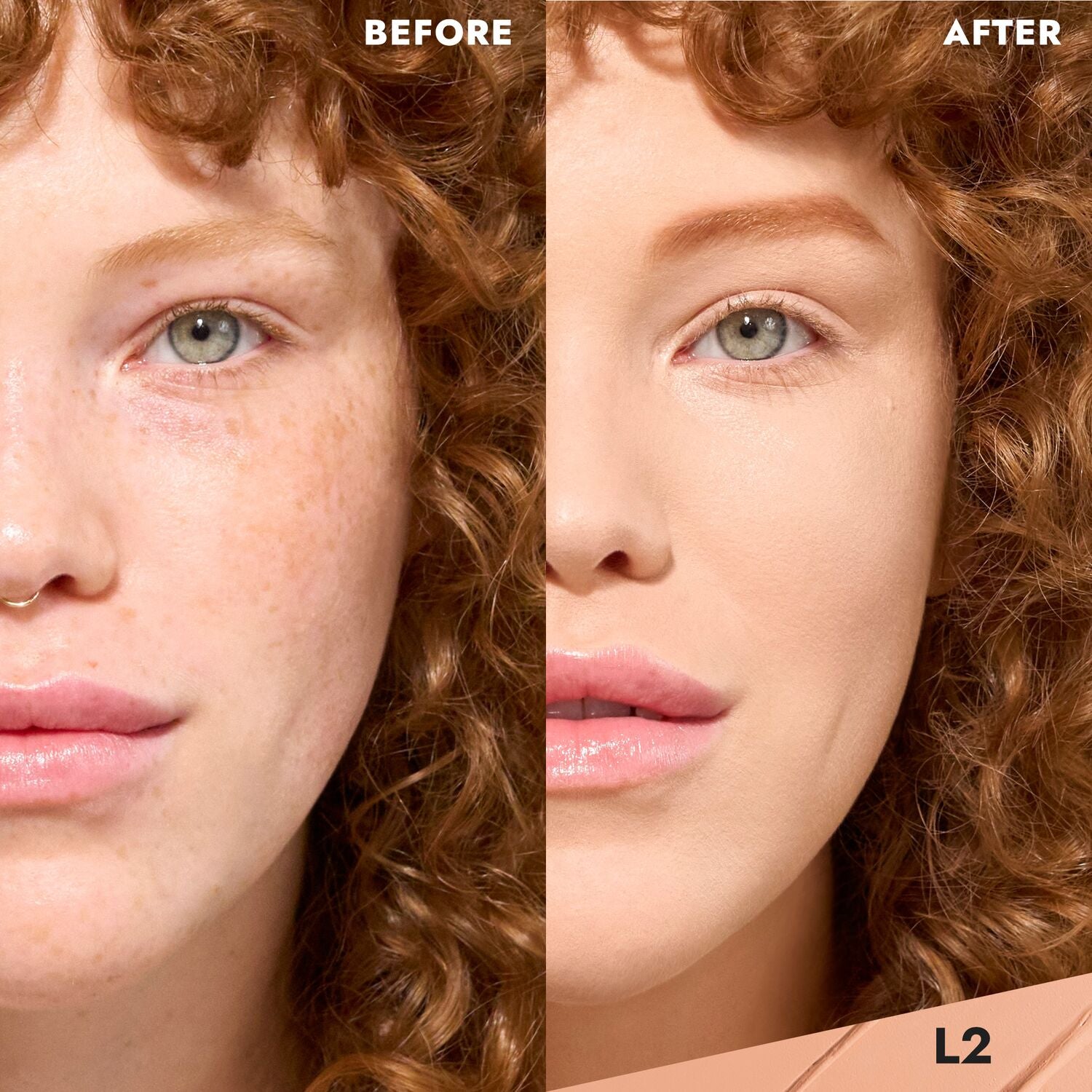 CoverFX Total Cover Cream Foundation Model before and after image in L2