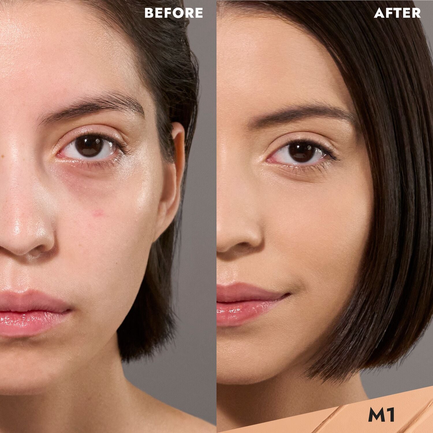 CoverFX Total Cover Cream Foundation Model before and after image in M1