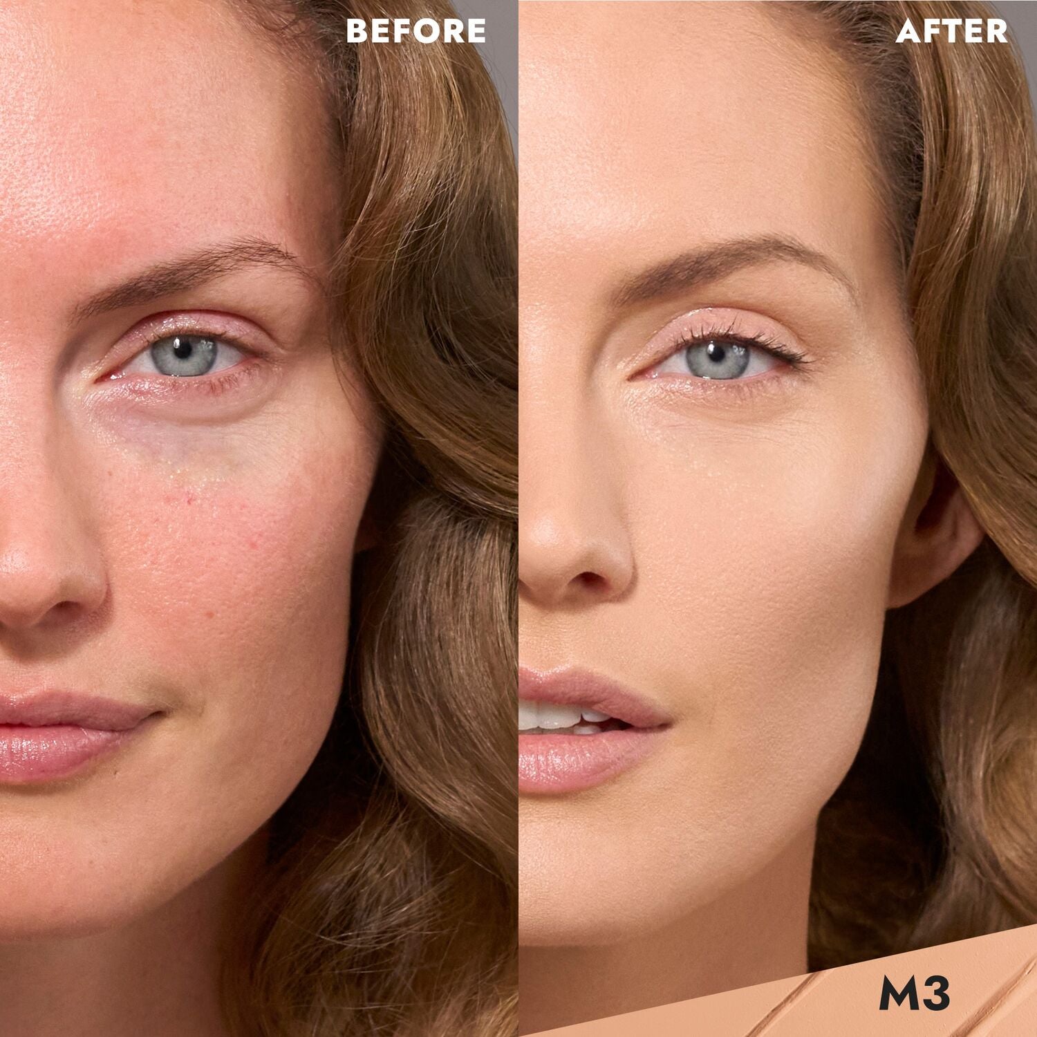 CoverFX Total Cover Cream Foundation Model before and after image in M3