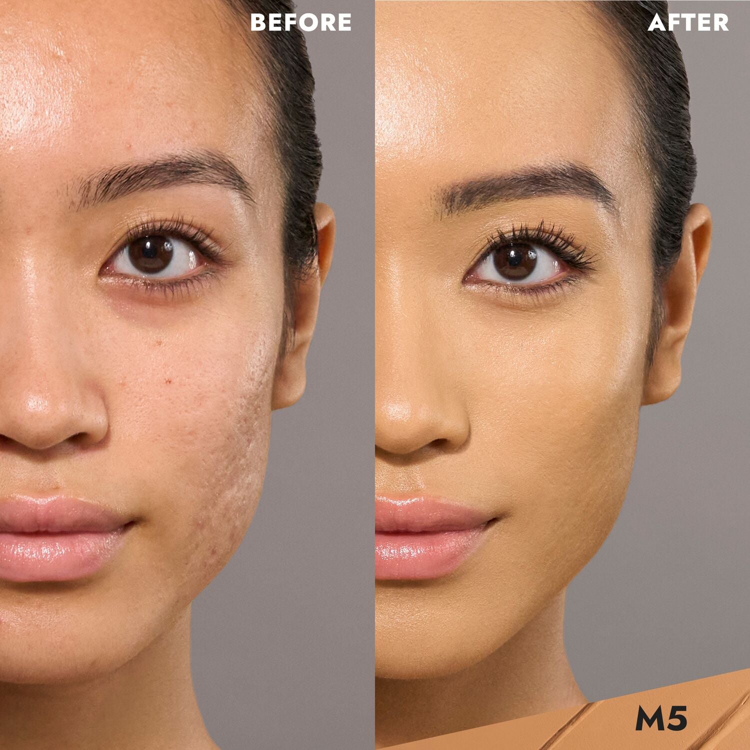 CoverFX Total Cover Cream Foundation Model before and after image in M