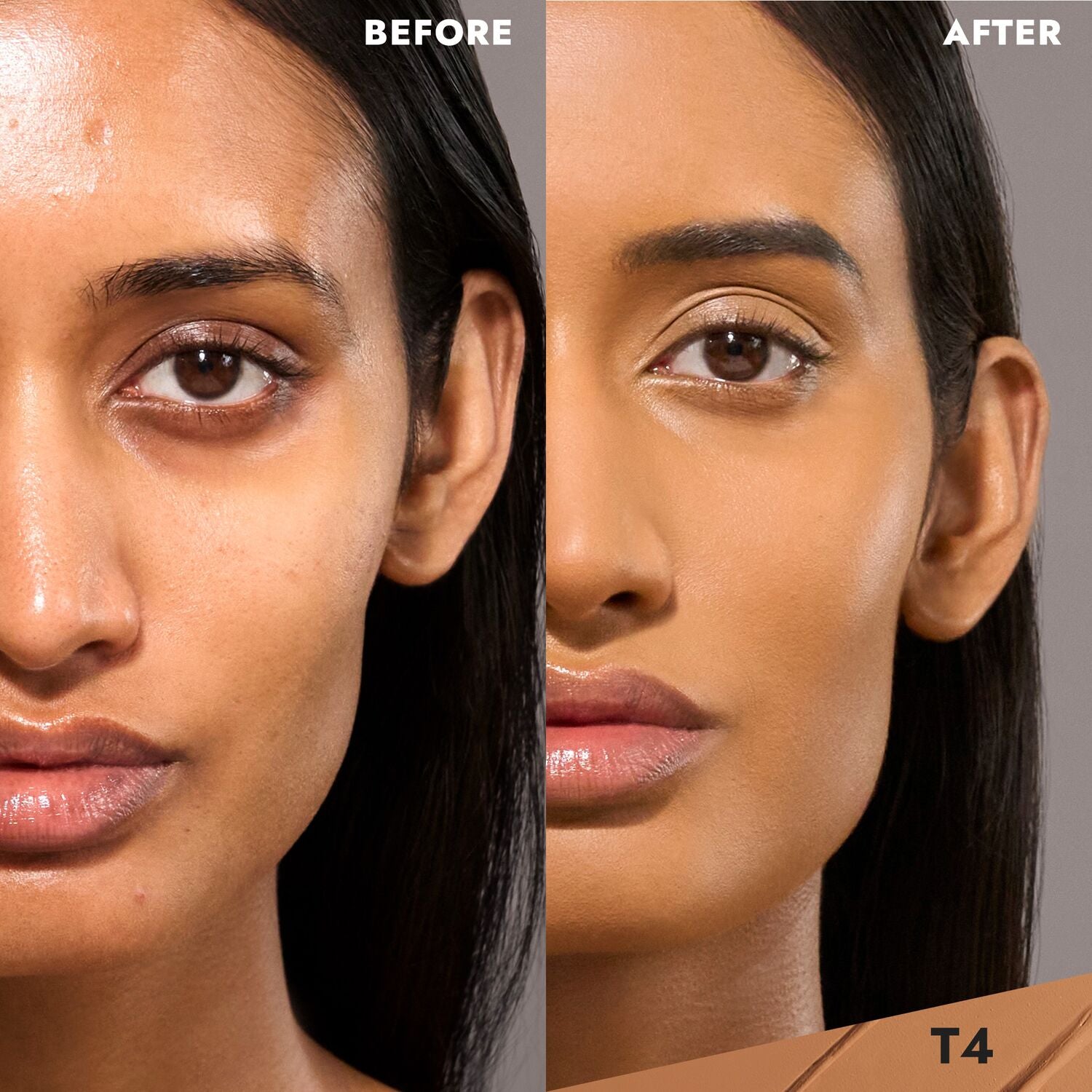 CoverFX Total Cover Cream Foundation Model before and after image in T4